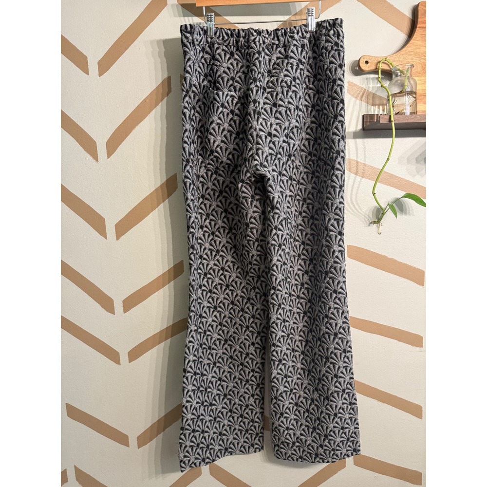 Siedres Seb Trousers Women Large Silver Black Jacquard Fan Print Wide Leg Pants - Picture 2 of 5
